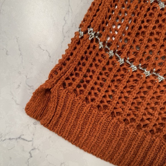 Chicos Women burnt orange silver striped open knit sweater size 0 pullover Small - Picture 12 of 12